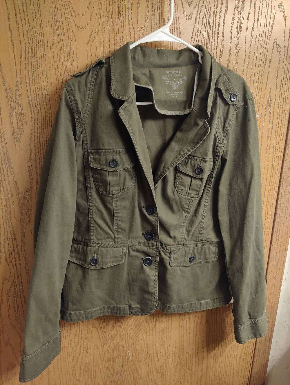 Sonoma Olive Utility Jacket with Buttoned Pockets